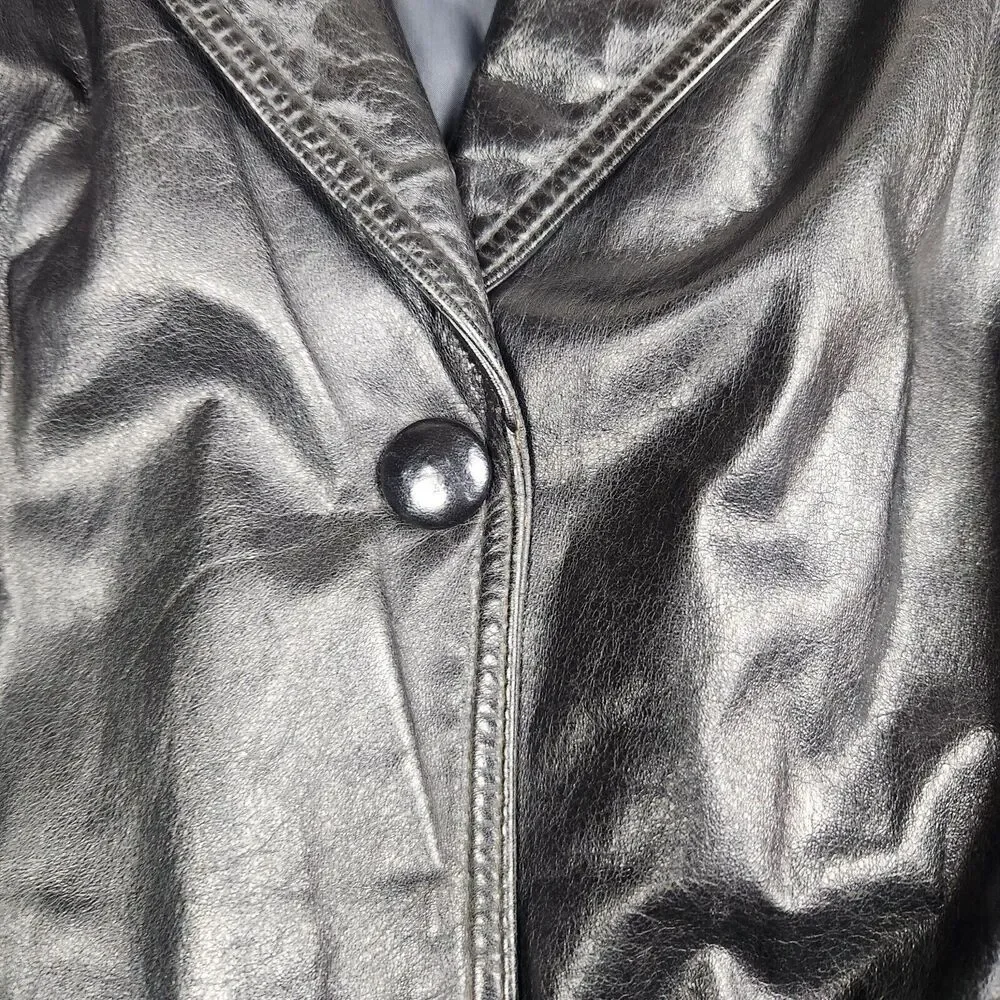 Leather by Wilsons Mens Black Medium Vintage Leather Coat With Pockets Long